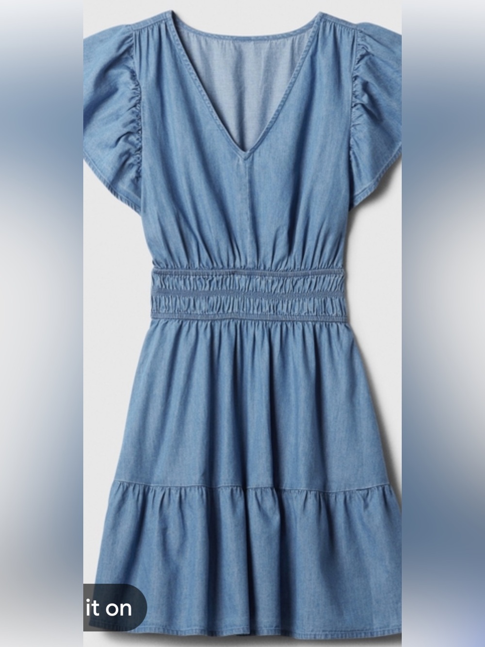 Woman's Blu Pepper Light Blue soft Chambray Ruffle-Sleeve Casual mini Dress